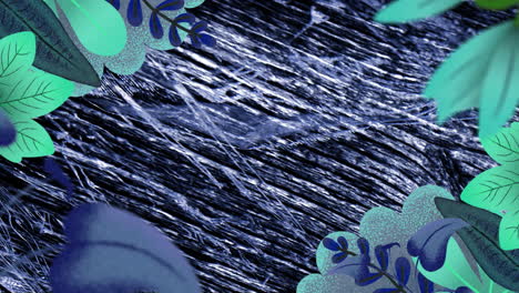 Animation-Von-Blättern-Und-Kopierraum-über-Blau-Gemustertem-Hintergrund