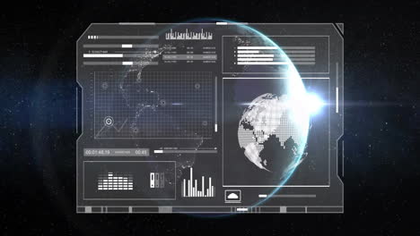 Animation-Der-Digitalen-Datenverarbeitung-über-Dem-Globus-Auf-Schwarzem-Hintergrund