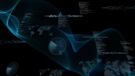 Animation-of-data-processing-over-shapes-on-black-background