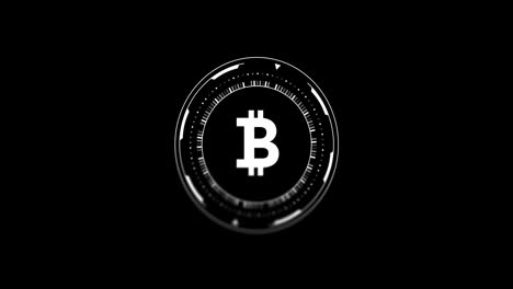 Animation-of-scope-scanning-and-bitcoin-signs-over-black-background
