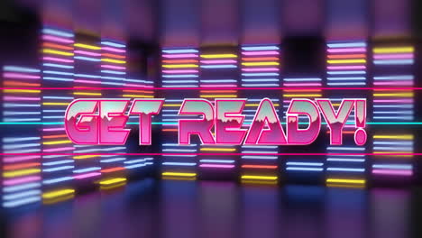 Animation-Des-„Get-Ready“-Textes-über-Neonsäulen-Auf-Schwarzem-Hintergrund