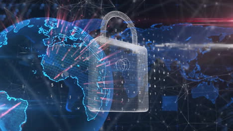 Animation-of-digital-padlock-and-network-of-connections-over-globe