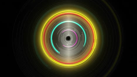 Animation-of-neon-moving-circles-on-black-background