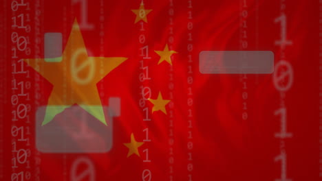Animation-Von-Leeren-Dialogfeldern-Und-Datenverarbeitung-über-Der-Flagge-Chinas