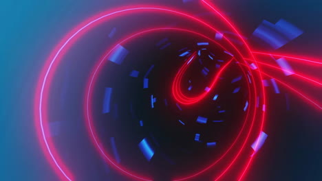 Animation-Eines-Roten-Neontunnels-Mit-Blauen-Quadratischen-Lichtern