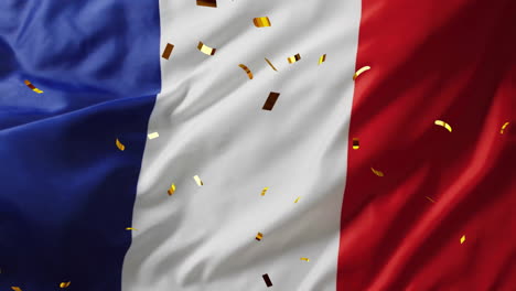 Animation-Von-Konfetti,-Das-über-Die-Flagge-Frankreichs-Fällt