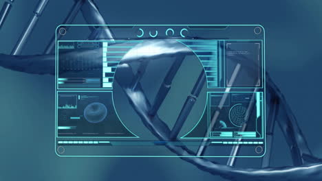 Animation-Des-DNA-Strangs-Und-Der-Datenverarbeitung-Auf-Dem-Bildschirm