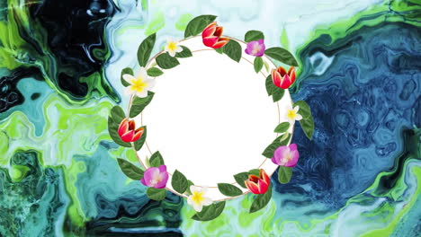 Animation-of-flower-wreath-with-copy-space-over-colourful-background