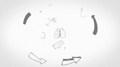 Animation-Von-Geschäftssymbolen-Und-Texten-Auf-Weißem-Hintergrund