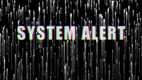 Animation-of-system-alert-text-over-glowing-light-trails-over-black-background