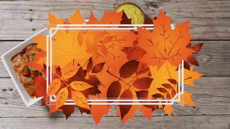 Animation-of-frame-with-fall-leaves-over-bowls-with-dips