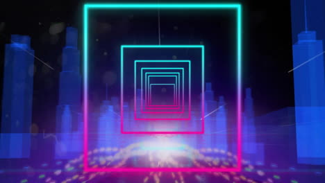 Animation-of-neon-squares-and-neon-cityscape