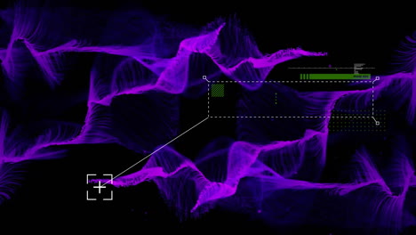 Animation-Der-Datenverarbeitung-über-Violetten-Formen-Auf-Schwarzem-Hintergrund