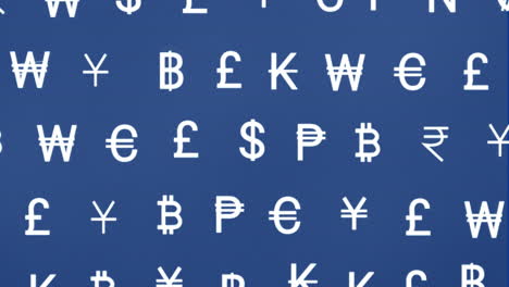 Animation-Von-Währungssymbolen-Auf-Blauem-Hintergrund