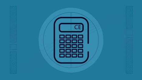 Animation-of-calculator-icon-and-shapes-on-blue-background