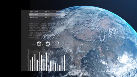 Animation-Der-Digitalen-Datenverarbeitung-über-Dem-Globus-Auf-Dunklem-Hintergrund