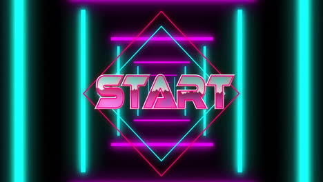 Animation-of-start-text-over-neon-tunnel-on-black-background