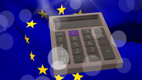 Animation-Eines-Taschenrechners-über-Der-Flagge-Der-Europäischen-Union