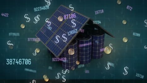 Animation-of-data-processing-over-dollars-and-house-of-solar-panels