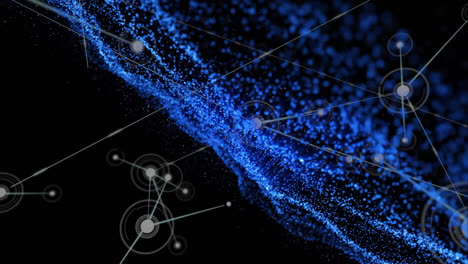 Animation-of-blue-spots-and-network-of-connections-on-black-background