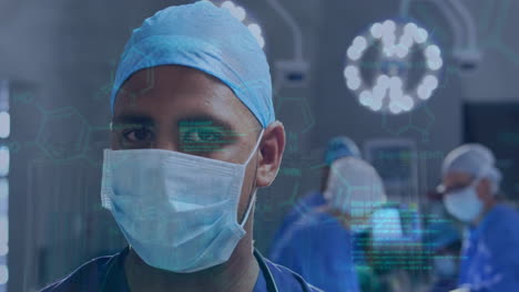 Animation-of-data-processing-and-chemical-formula-over-diverse-surgeons-in-operating-room