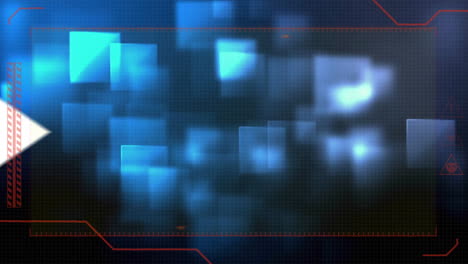 Animation-of-arrows-and-digital-screen-over-blue-shapes-moving
