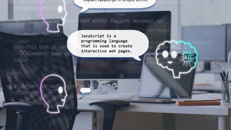 Animación-De-Texto-AI,-Chatbot-Y-Procesamiento-De-Datos-En-Computadora-Y-Computadora-Portátil.