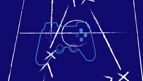 Animation-Des-Gamepads-über-Dem-Spielplan-Auf-Blauem-Hintergrund