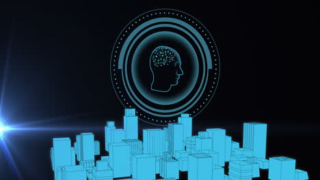 Animation-of-ai-brain-and-data-processing-over-cityscape-background