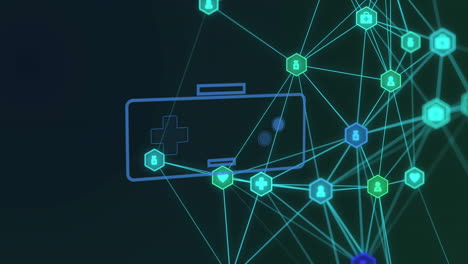 Animation-of-network-of-connections-with-icons-over-gamepad