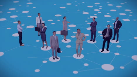 Animation-Eines-Netzwerks-Von-Verbindungen-Mit-Spots-über-Verschiedenen-Geschäftsleuten