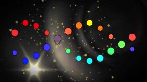 Animation-Eines-Bunten-DNA-Strangs-Und-Heller-Punkte-Auf-Schwarzem-Hintergrund