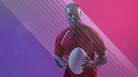 Animation-of-flag-of-france-over-african-american-male-rugby-player-with-ball