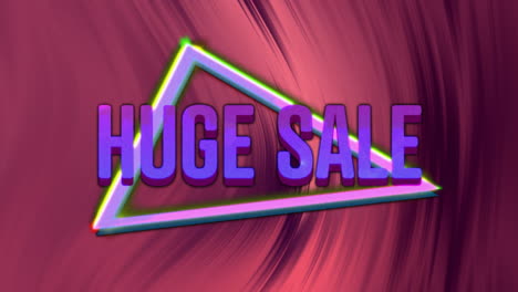 Animation-of-huge-sale-text-over-neon-triangle-on-dark-background