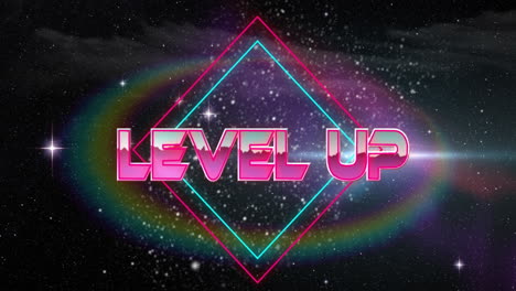 Animation-of-level-up-text-over-neon-pattern-background