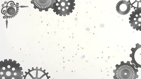 Animation-of-spots-and-cogs-moving-on-white-background