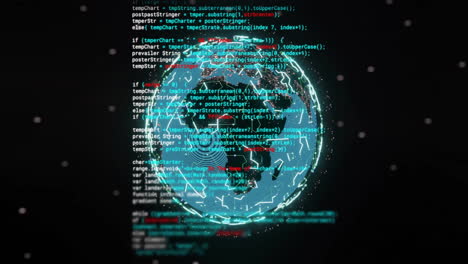 Animation-of-digital-data-processing-and-globe-with-connections-over-black-background