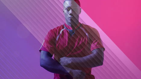 Animation-Der-Flagge-Frankreichs-über-Einem-Afroamerikanischen-Rugbyspieler