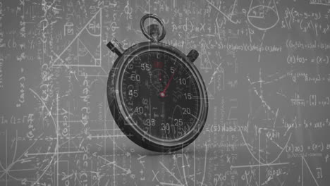 Animation-of-mathematical-equations-over-timer-on-black-background