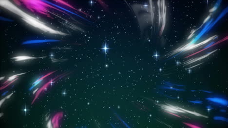Animation-Von-Weißen-Und-Blauen-Formen-über-Sternen-Auf-Schwarzem-Hintergrund