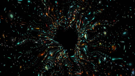 Animation-of-tunnel-of-colourful-shapes-on-black-background