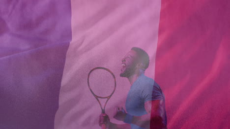 Animation-Der-Flagge-Frankreichs-über-Einem-Afroamerikanischen-Tennisspieler