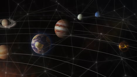 Animation-Eines-Netzwerks-Von-Verbindungen-über-Planeten