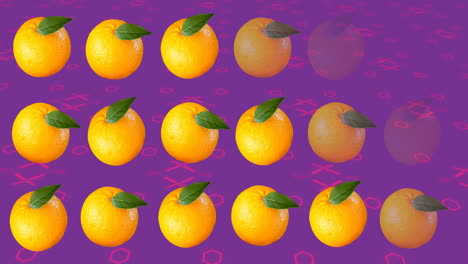 Animation-of-oranges-over-pink-shapes-moving