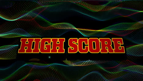 Animation-of-high-score-text-over-neon-mesh-pattern-background