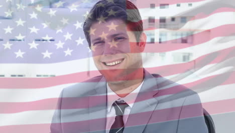 Animation-Der-Flagge-Der-USA-über-Einem-Lächelnden-Kaukasischen-Geschäftsmann