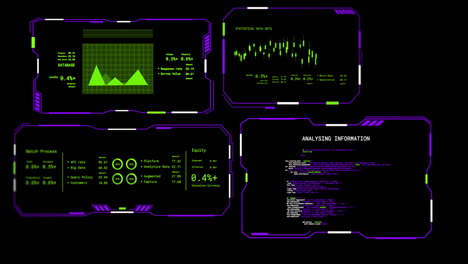 Animation-of-digital-data-processing-on-screens-over-black-background