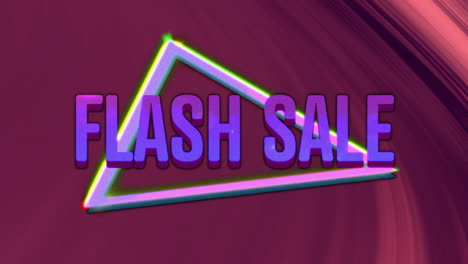 Animation-of-flash-sale-text-over-neon-triangle-on-dark-background