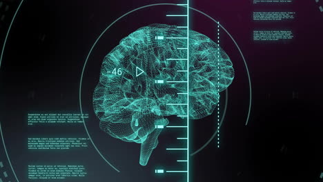 Animation-of-human-brain-and-digital-data-processing-over-black-background