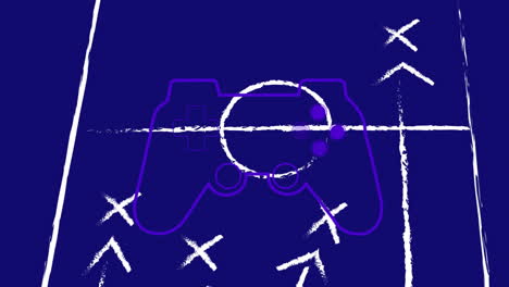Animation-Des-Gamepads-über-Dem-Spielplan-Auf-Blauem-Hintergrund